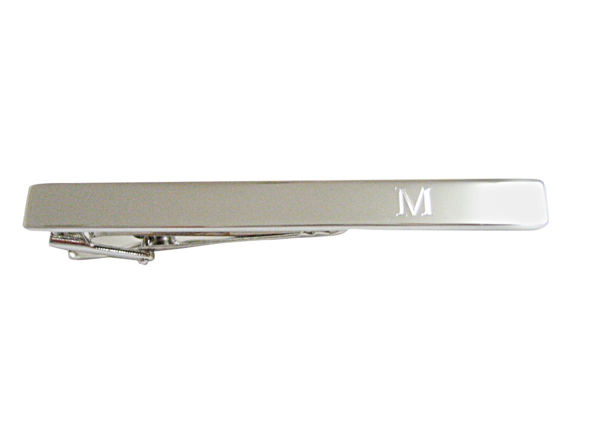 Silver Toned Etched Letter M Monogram Square Tie Clip