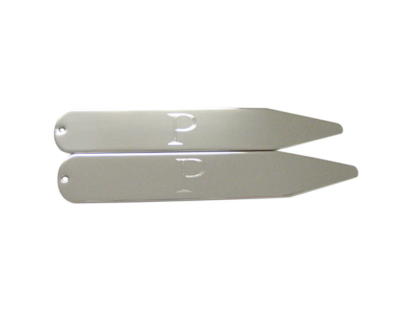 Silver Toned Etched Letter P Monogram Collar Stays