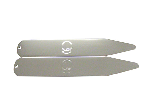 Silver Toned Etched Letter Q Monogram Collar Stays