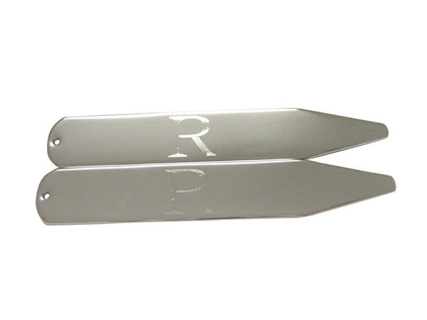 Silver Toned Etched Letter R Monogram Collar Stays