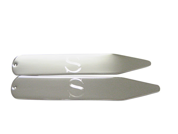 Silver Toned Etched Letter S Monogram Collar Stays