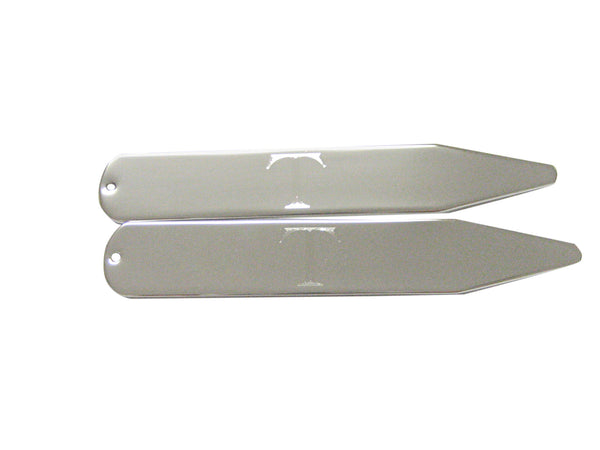 Silver Toned Etched Letter T Monogram Collar Stays