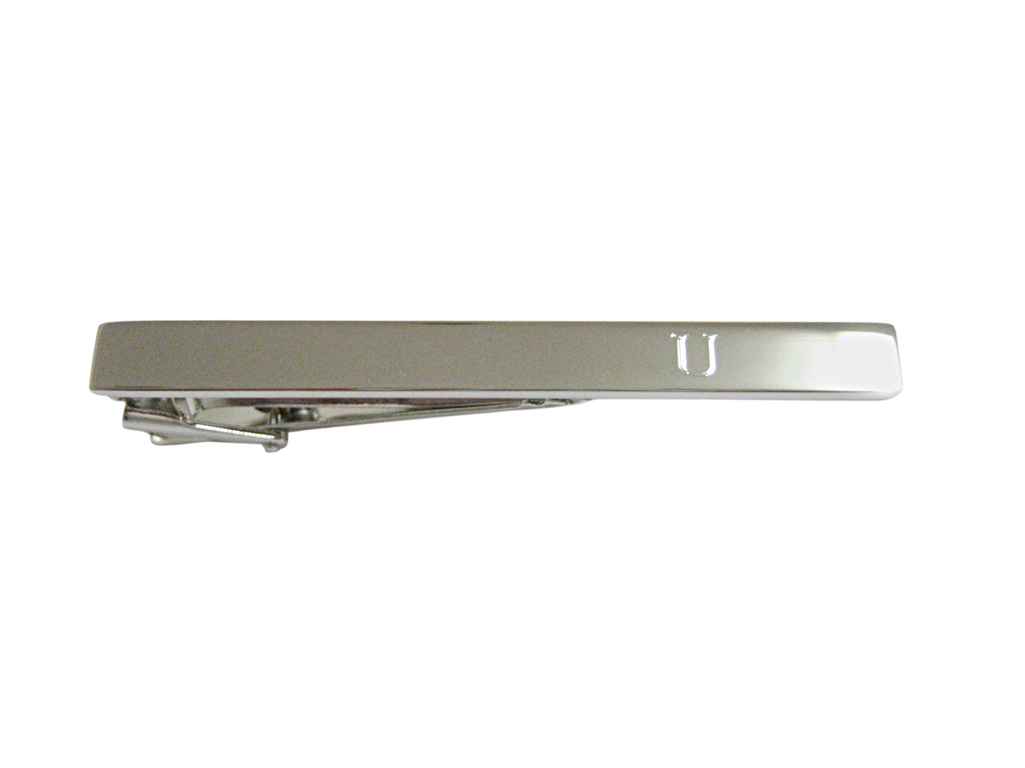 Silver Toned Etched Letter U Monogram Square Tie Clip