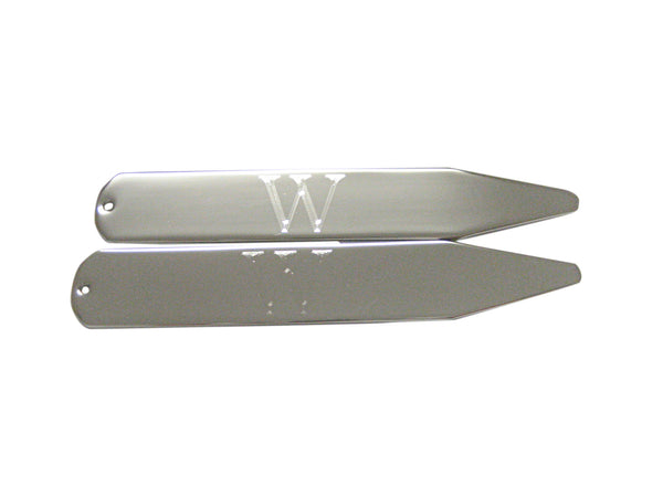Silver Toned Etched Letter W Monogram Collar Stays