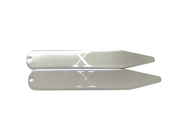 Silver Toned Etched Letter X Monogram Collar Stays
