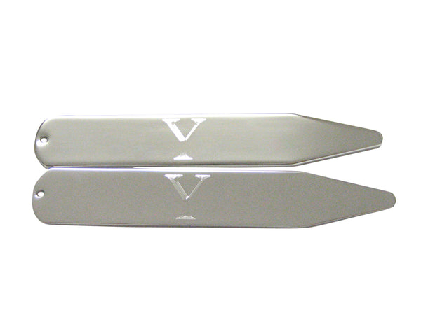 Silver Toned Etched Letter Y Monogram Collar Stays