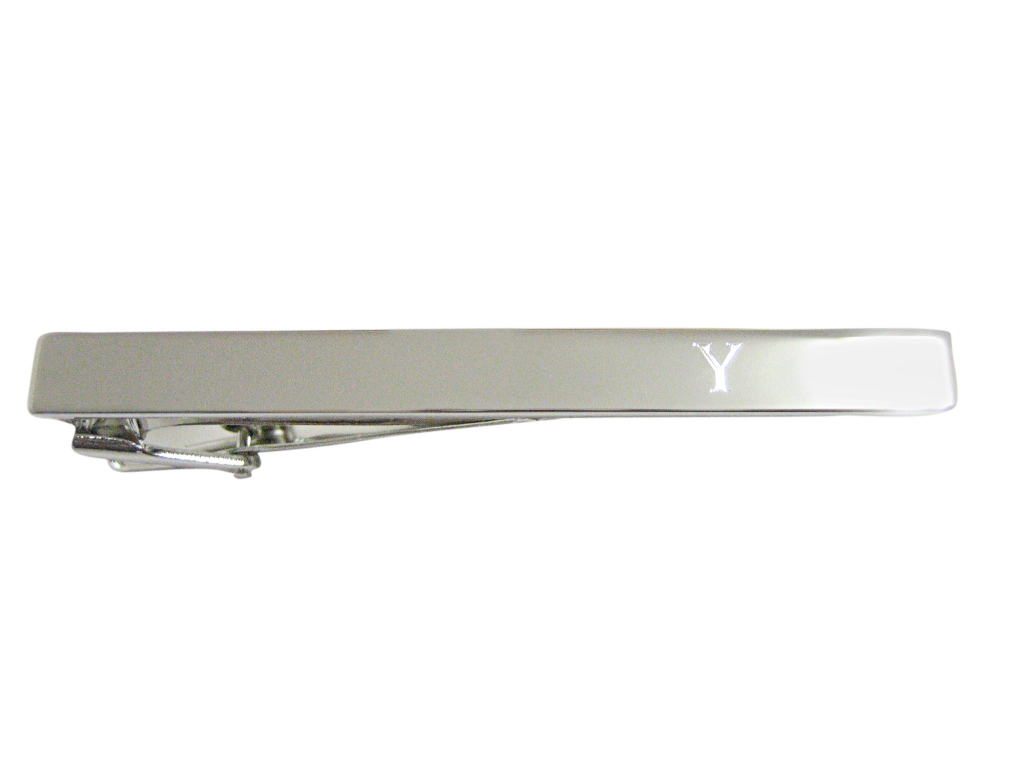 Silver Toned Etched Letter Y Monogram Square Tie Clip