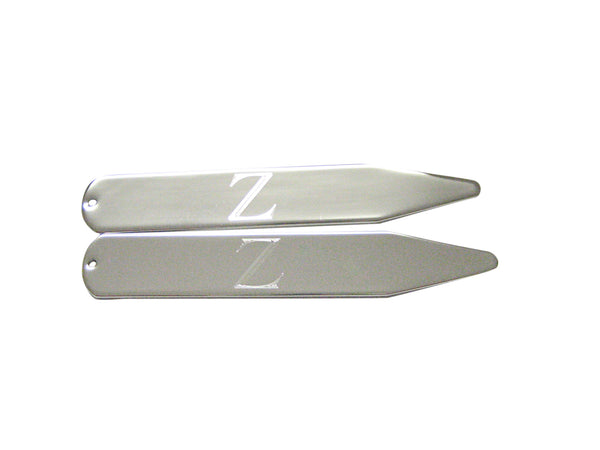 Silver Toned Etched Letter Z Monogram Collar Stays