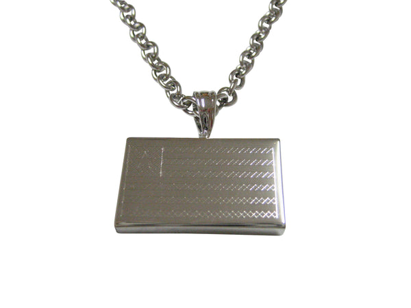 Silver Toned Etched Liberia Flag Pendant Necklace