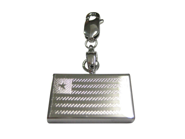 Silver Toned Etched Liberia Flag Pendant Zipper Pull Charm