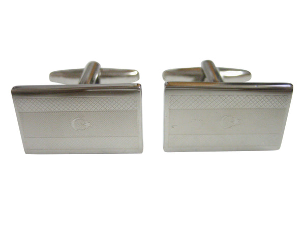 Silver Toned Etched Libya Flag Cufflinks