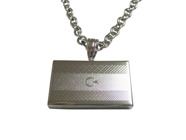 Silver Toned Etched Libya Flag Pendant Necklace