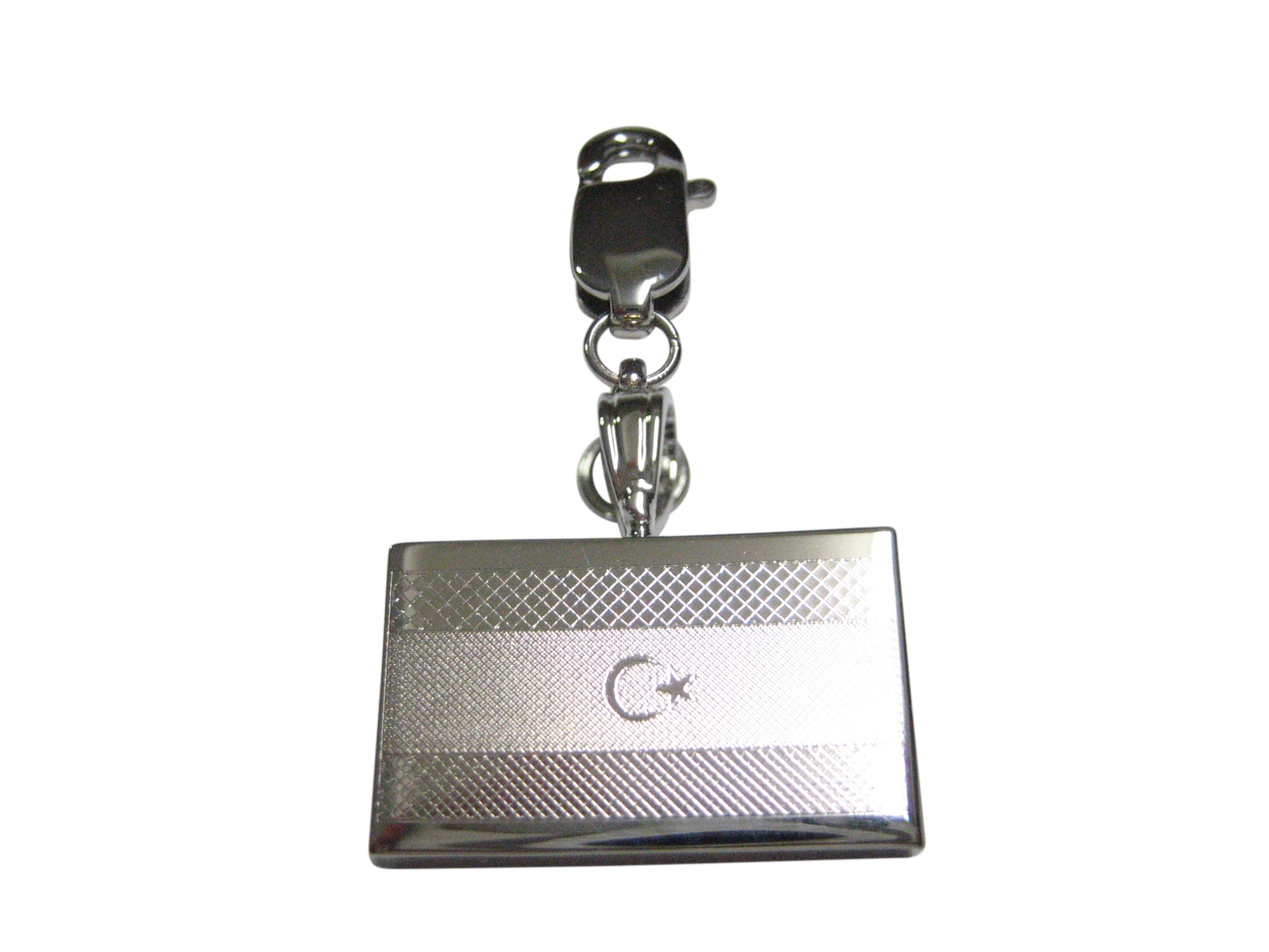 Silver Toned Etched Libya Flag Pendant Zipper Pull Charm