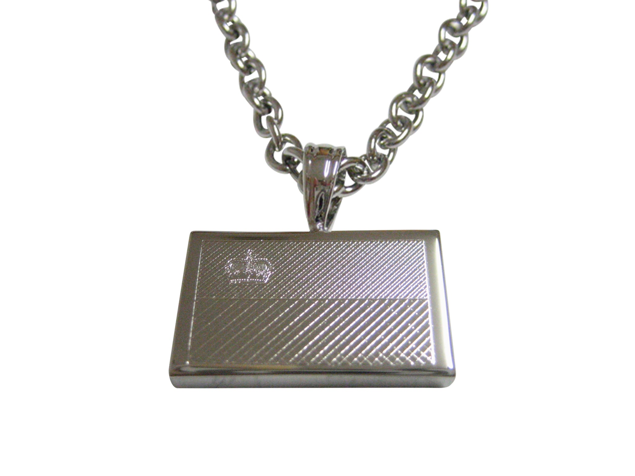 Silver Toned Etched Liechtenstein Flag Pendant Necklace