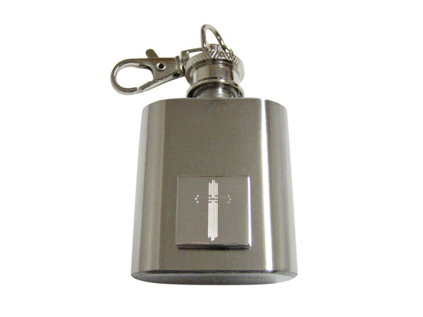 Silver Toned Etched Lined Religious Cross 1 Oz. Stainless Steel Key Chain Flask