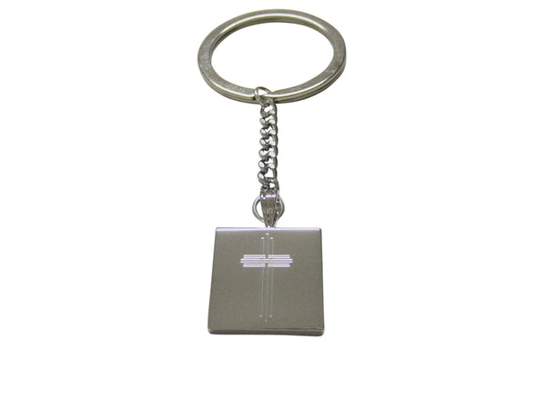 Silver Toned Etched Lined Religious Cross Keychain