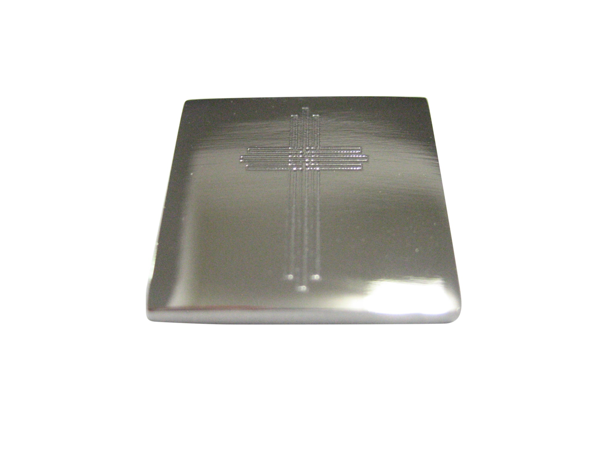 Silver Toned Etched Lined Religious Cross Magnet