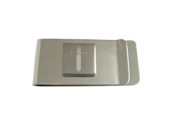 Silver Toned Etched Lined Religious Cross Money Clip