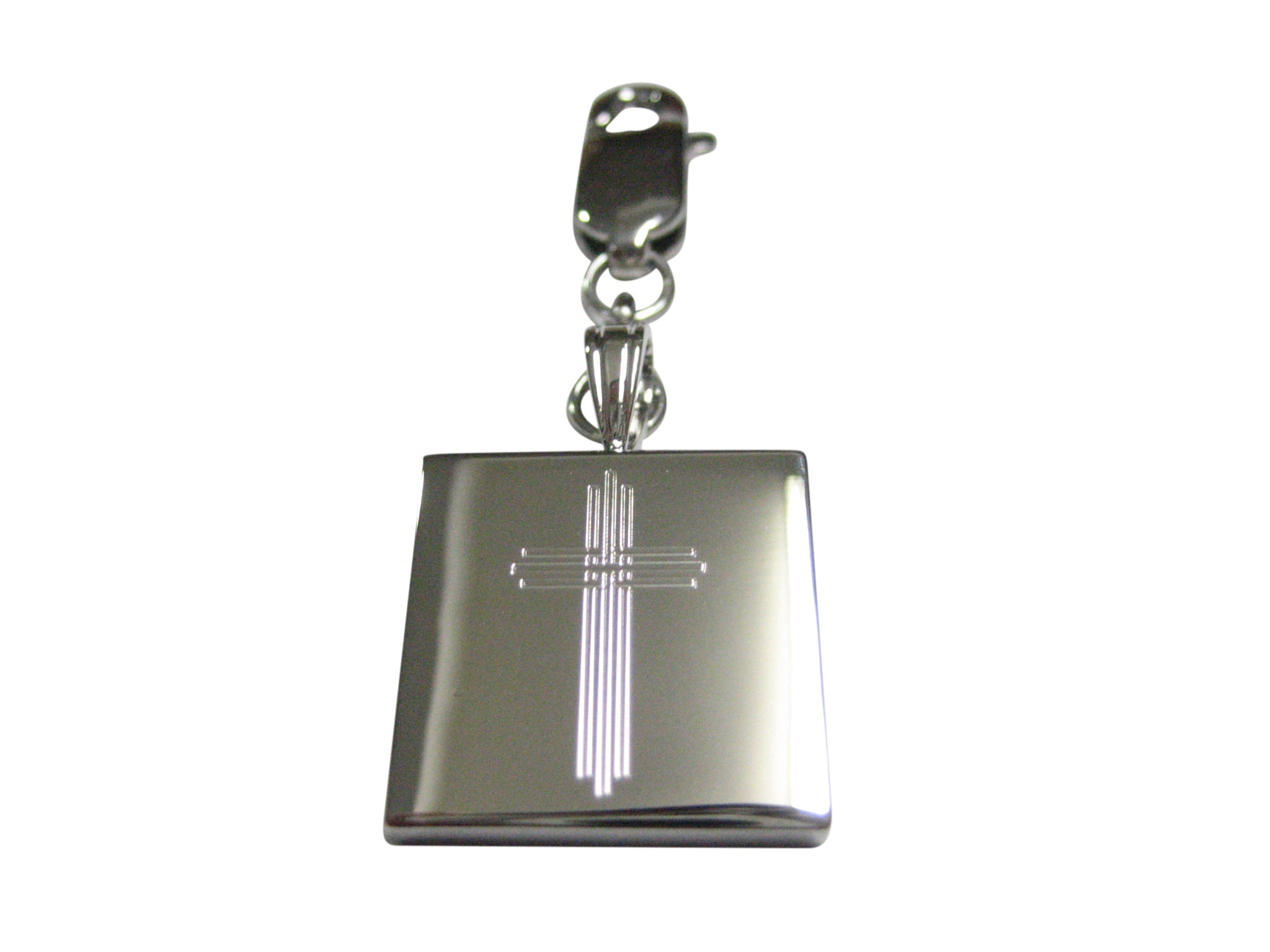 Silver Toned Etched Lined Religious Cross Pendant Zipper Pull Charm