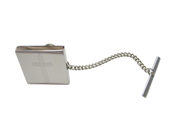 Silver Toned Etched Lined Religious Cross Tie Tack
