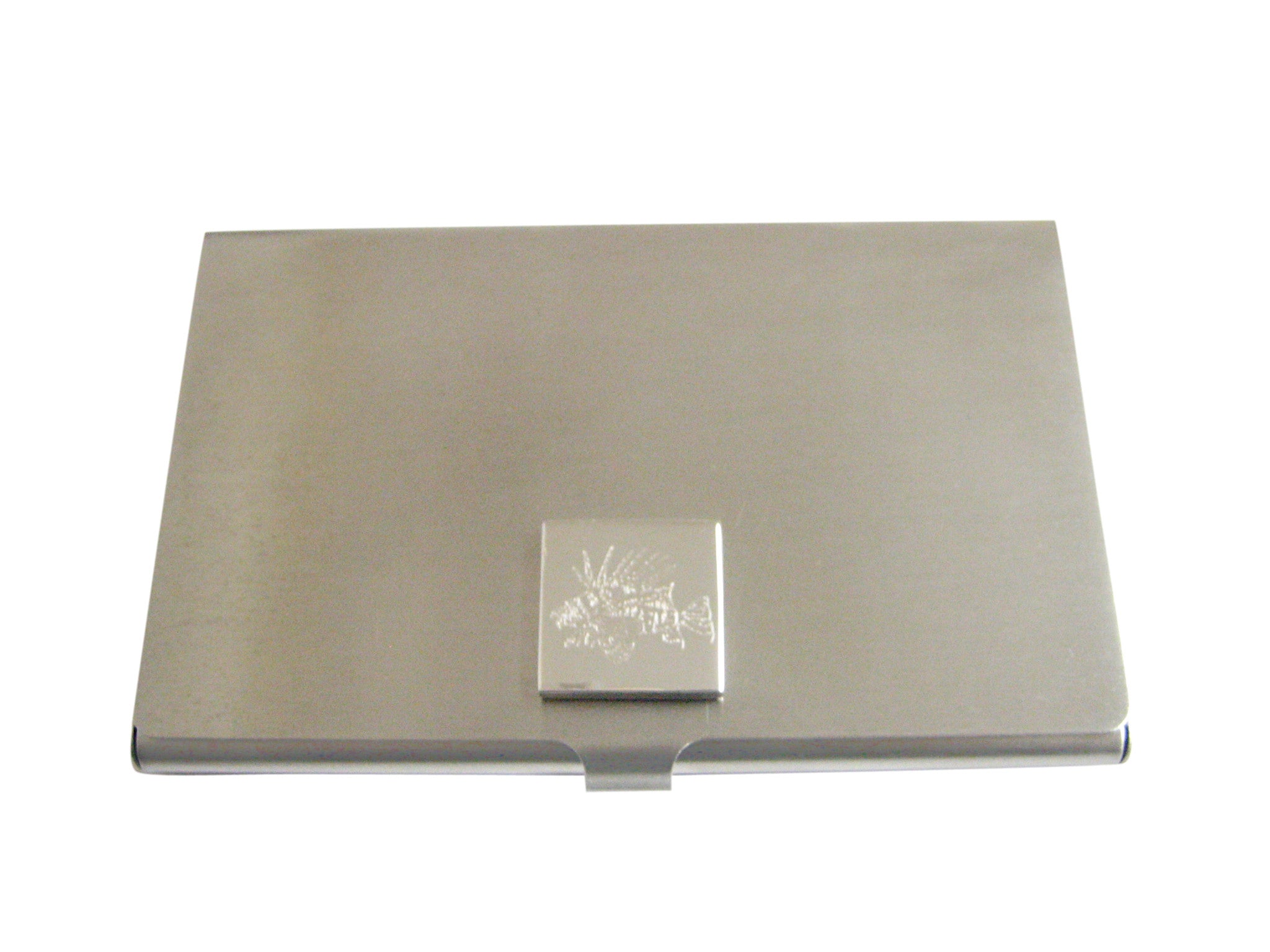 Silver Toned Etched Lion Fish Business Card Holder