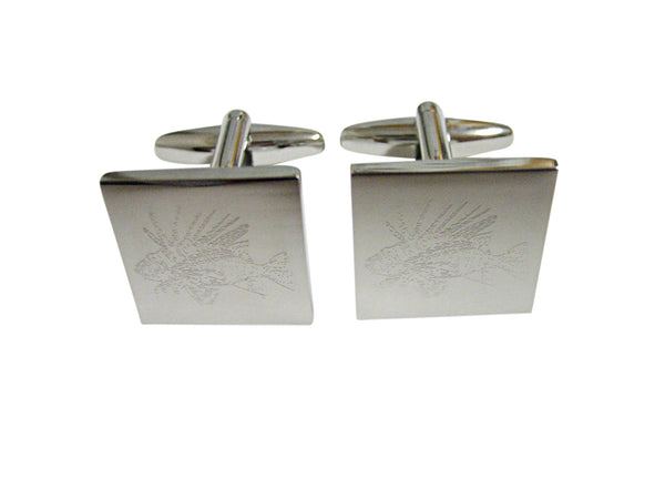 Silver Toned Etched Lion Fish Cufflinks
