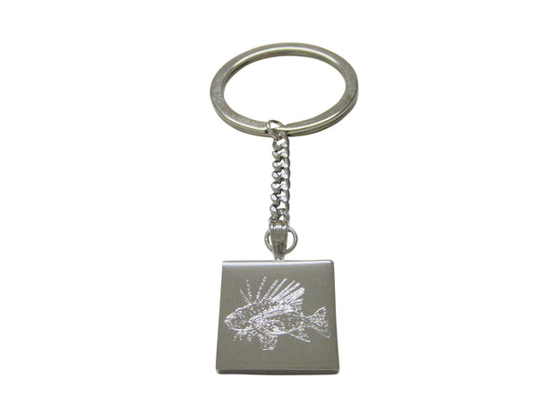 Silver Toned Etched Lion Fish Keychain