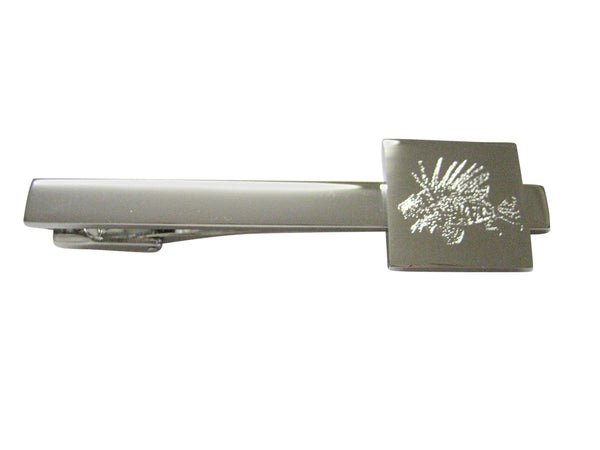 Silver Toned Etched Lion Fish Square Tie Clip