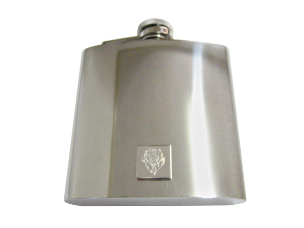 Silver Toned Etched Lion Head 6 Oz. Stainless Steel Flask
