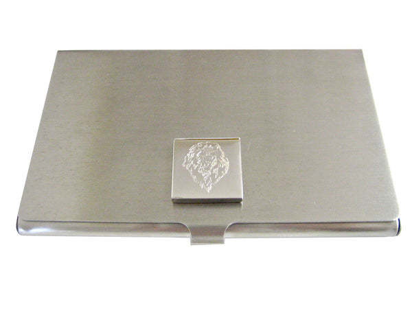 Silver Toned Etched Lion Head Business Card Holder