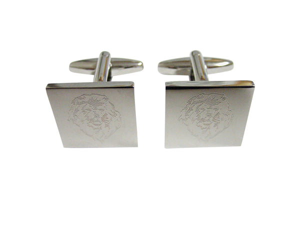 Silver Toned Etched Lion Head Cufflinks