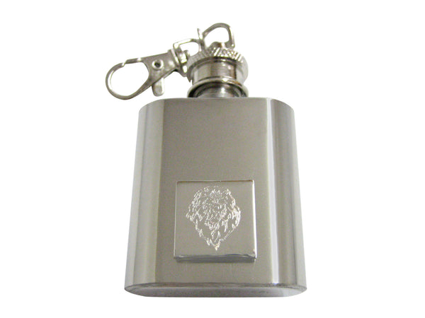 Silver Toned Etched Lion Head 1 Oz. Stainless Steel Key Chain Flask