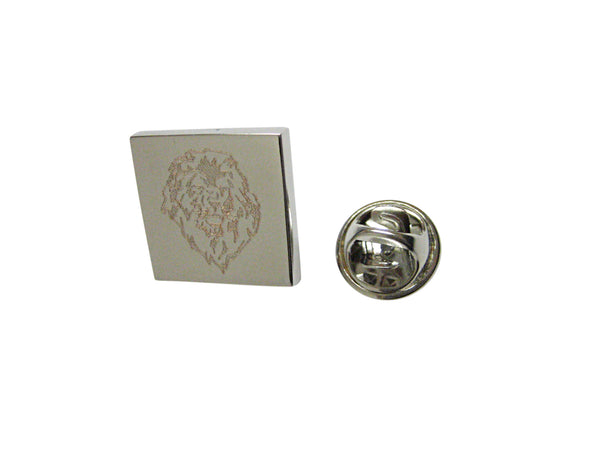 Silver Toned Etched Lion Head Lapel Pin