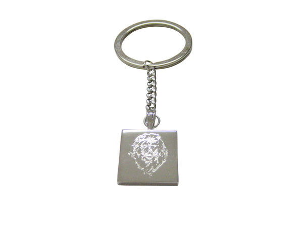 Silver Toned Etched Lion Head Pendant Keychain