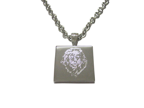 Silver Toned Etched Lion Head Pendant Necklace