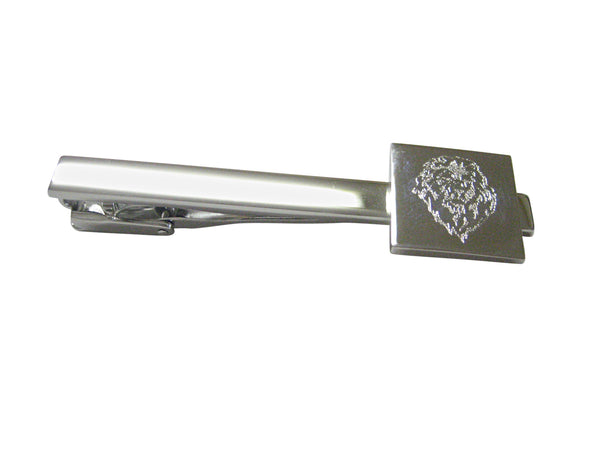 Silver Toned Etched Lion Head Square Tie Clip