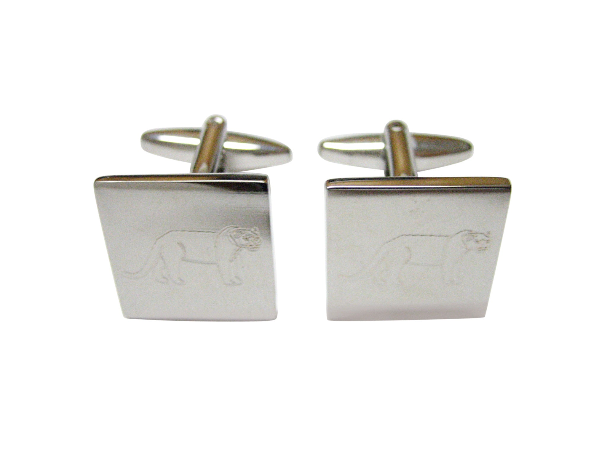 Silver Toned Etched Lioness Cufflinks