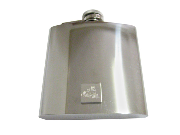 Silver Toned Etched Locomotive Train 6 Oz. Stainless Steel Flask
