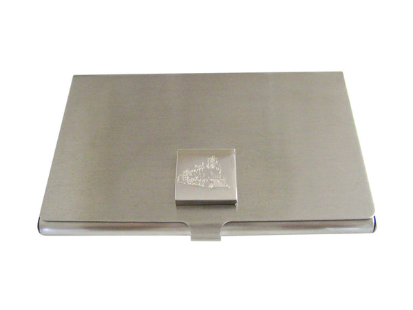 Silver Toned Etched Locomotive Train Business Card Holder