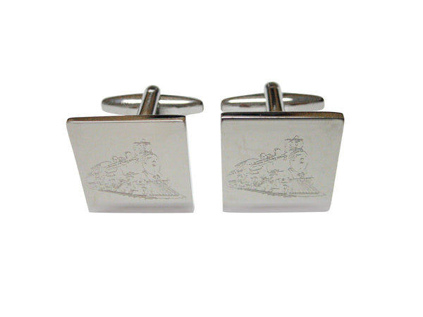 Silver Toned Etched Locomotive Train Cufflinks