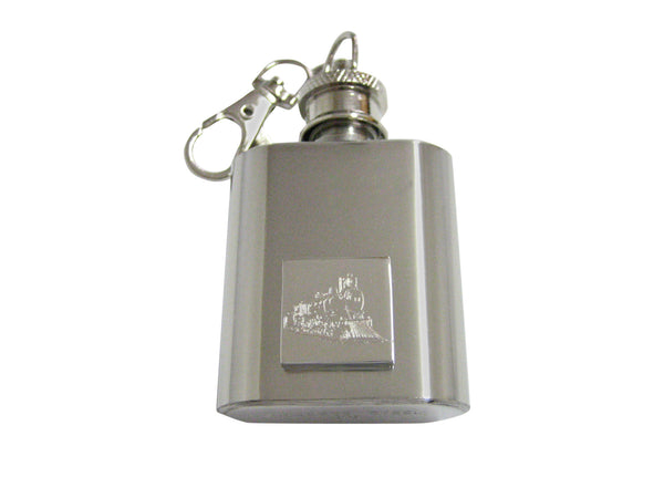 Silver Toned Etched Locomotive Train 1 Oz. Stainless Steel Key Chain Flask