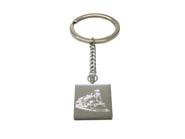 Silver Toned Etched Locomotive Train Keychain