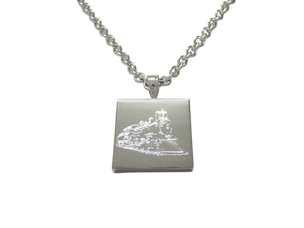 Silver Toned Etched Locomotive Train Necklace