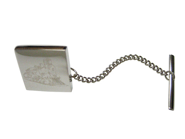 Silver Toned Etched Locomotive Train Tie Tack