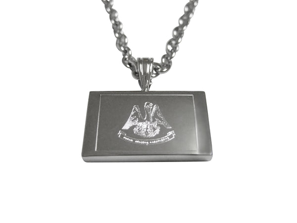 Silver Toned Etched Louisiana State Flag Pendant Necklace