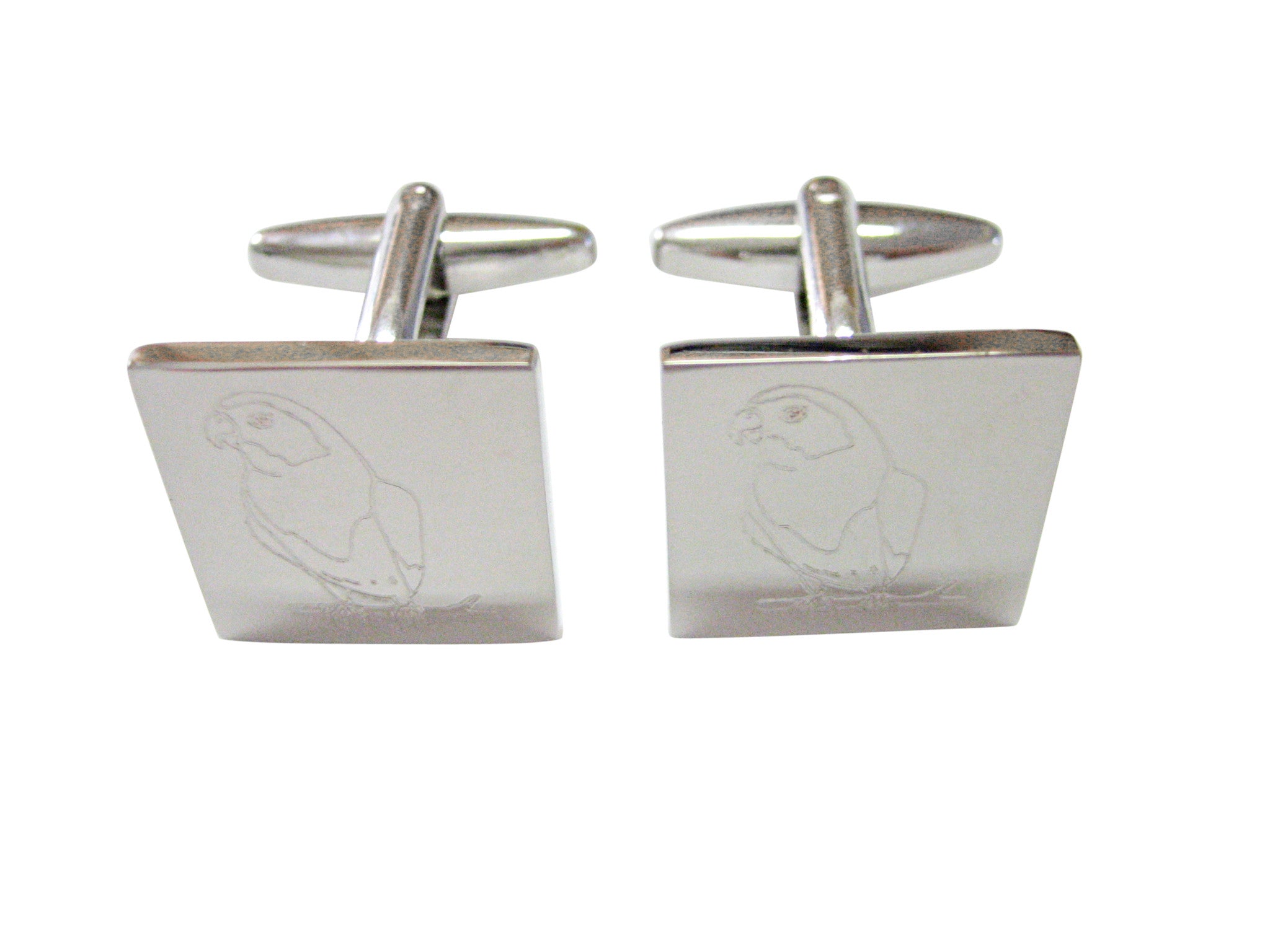 Silver Toned Etched Macaw Bird Cufflinks