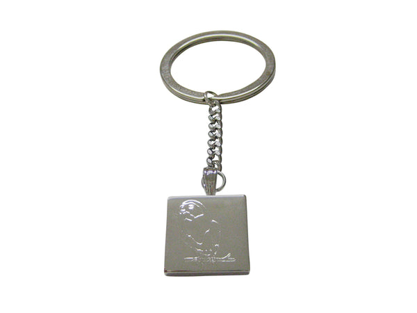 Silver Toned Etched Macaw Bird Keychain