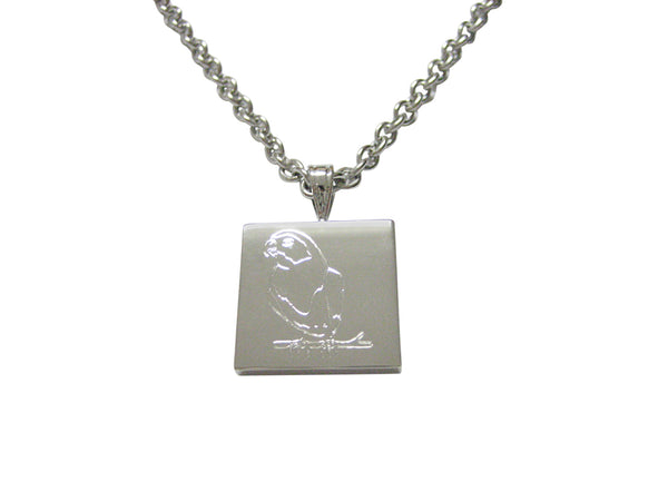 Silver Toned Etched Macaw Bird Pendant Necklace