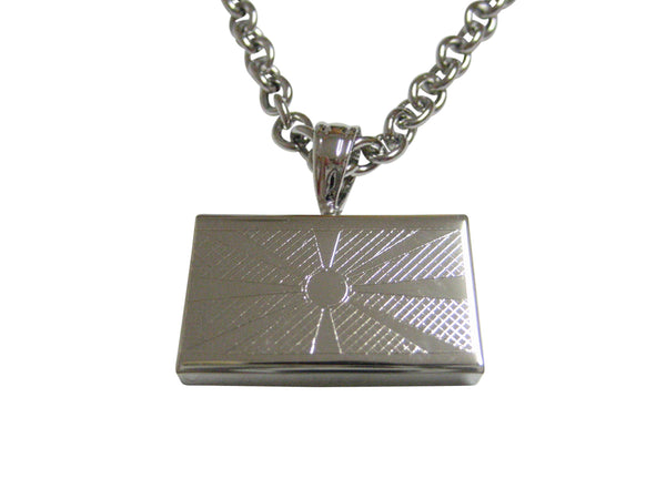Silver Toned Etched Macedonia Flag Pendant Necklace