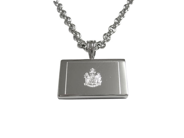 Silver Toned Etched Maine State Flag Pendant Necklace